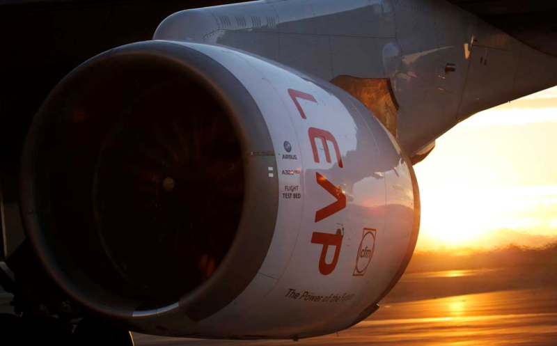 LEAP engine set against a sunset
